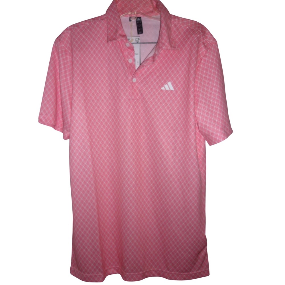 Adidas Mens Core PRT Polo Golf Shirt Pure Ruby White Grid S 136063395